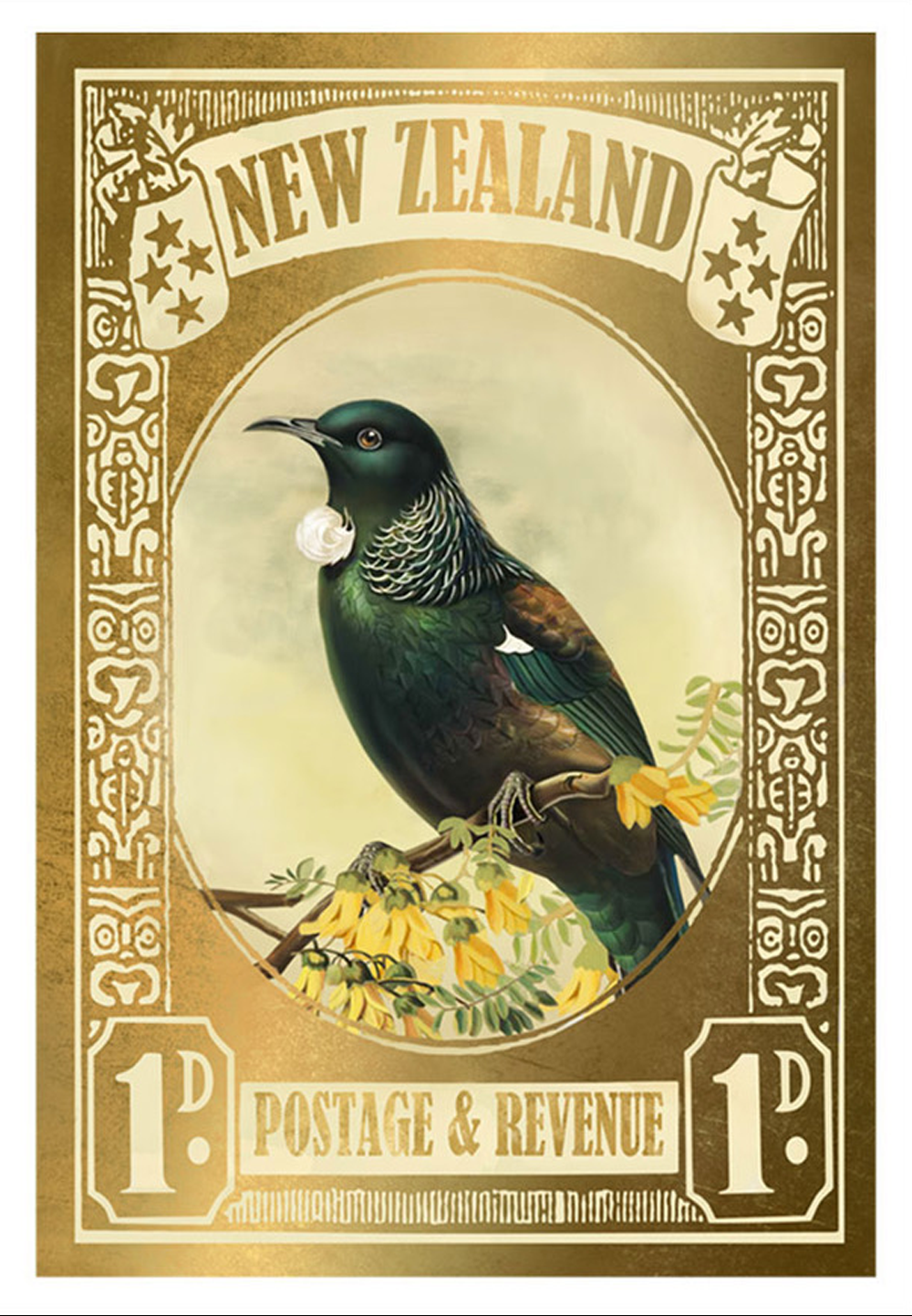 Gold Tui Stamp print Limited Edition Marika Jones