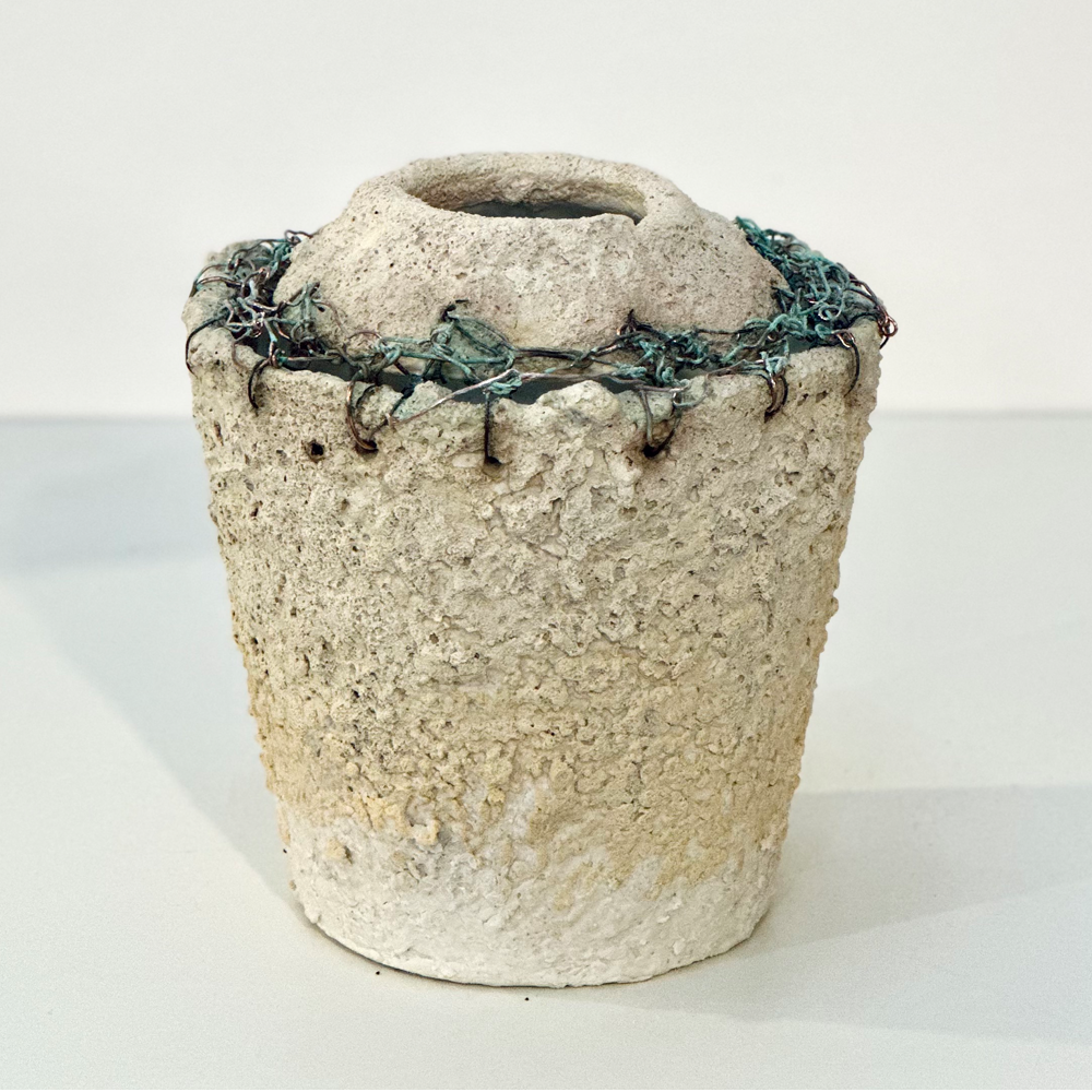Reverence II | Michelle Huizinga | Wheel thrown stoneware, glazed and woven with hemp | Shift into Neutral Exhibition | Turua Gallery