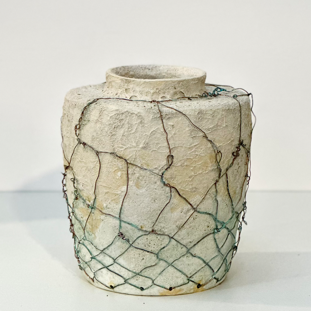 Reverence 3 | Michelle Huizinga | Wheel thrown stoneware, glazed and woven with hemp | Shift into Neutral Exhibition | Turua Gallery