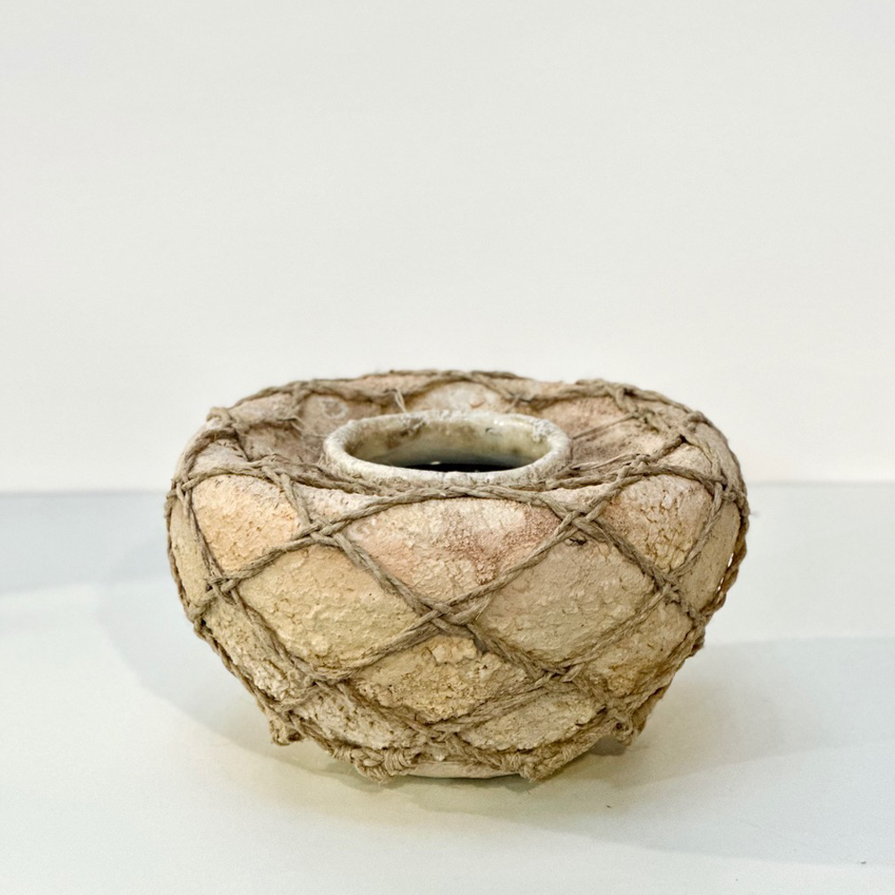 Tribute 2 | Michelle Huizinga | Wheel thrown stoneware, glazed and woven with hemp | Shift into Neutral Exhibition | Turua Gallery 