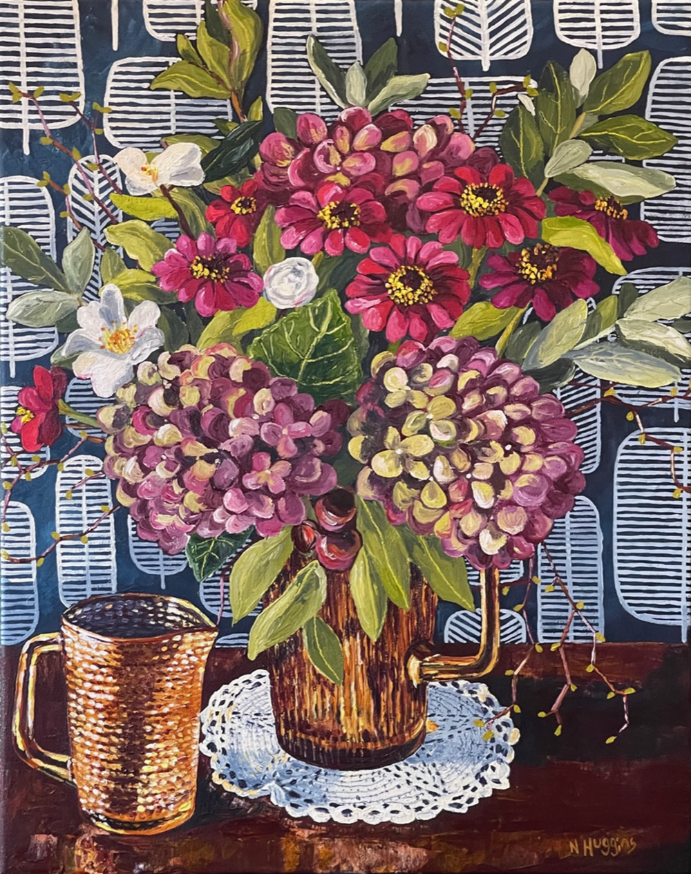 Autumnal Hydrangea acrylic on canvas Narelle Huggins