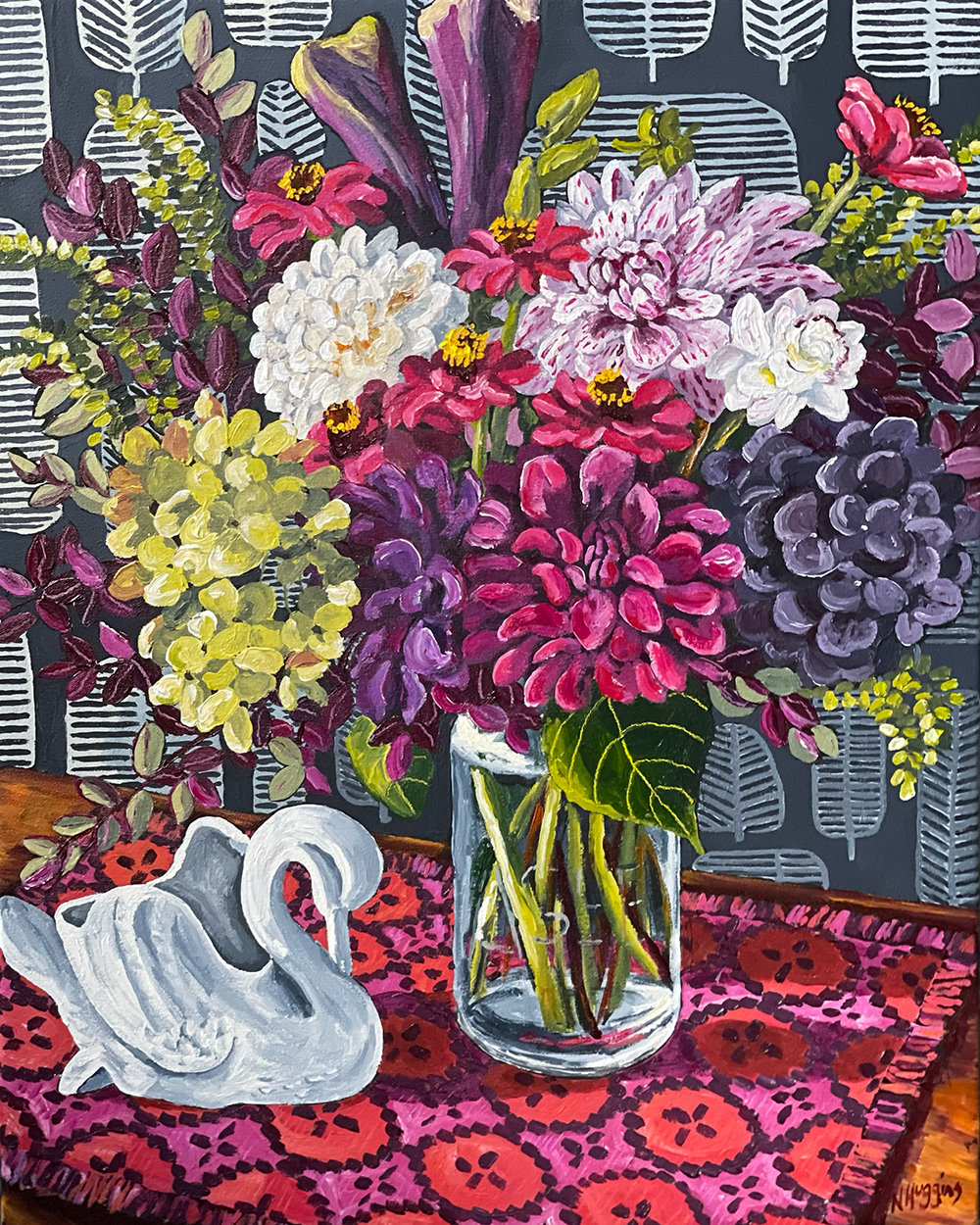 Dahlias and Crown Lynn painting by Narelle Huggins