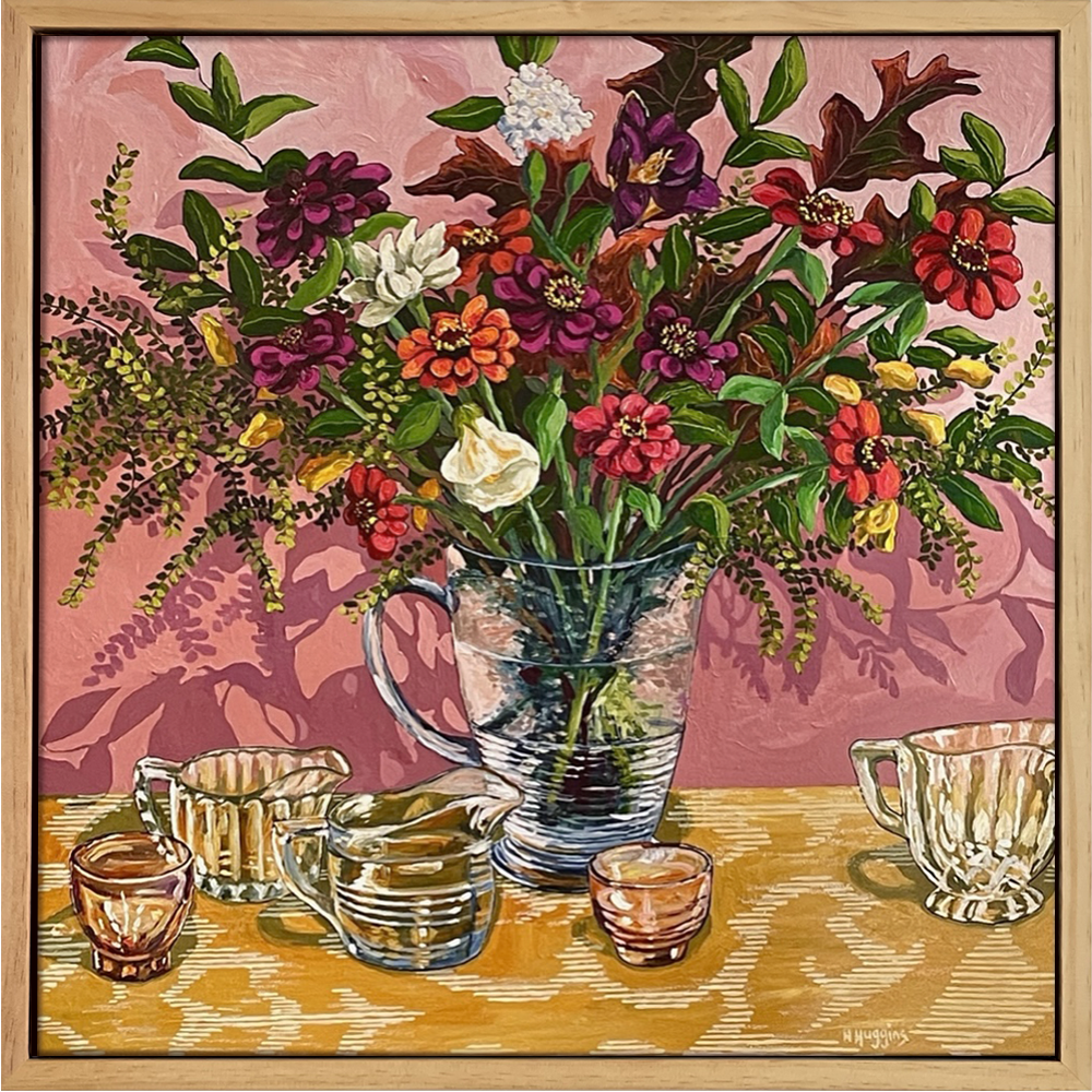 Open and Transparent original acryllic still life on canvas, framed by Narelle Huggins