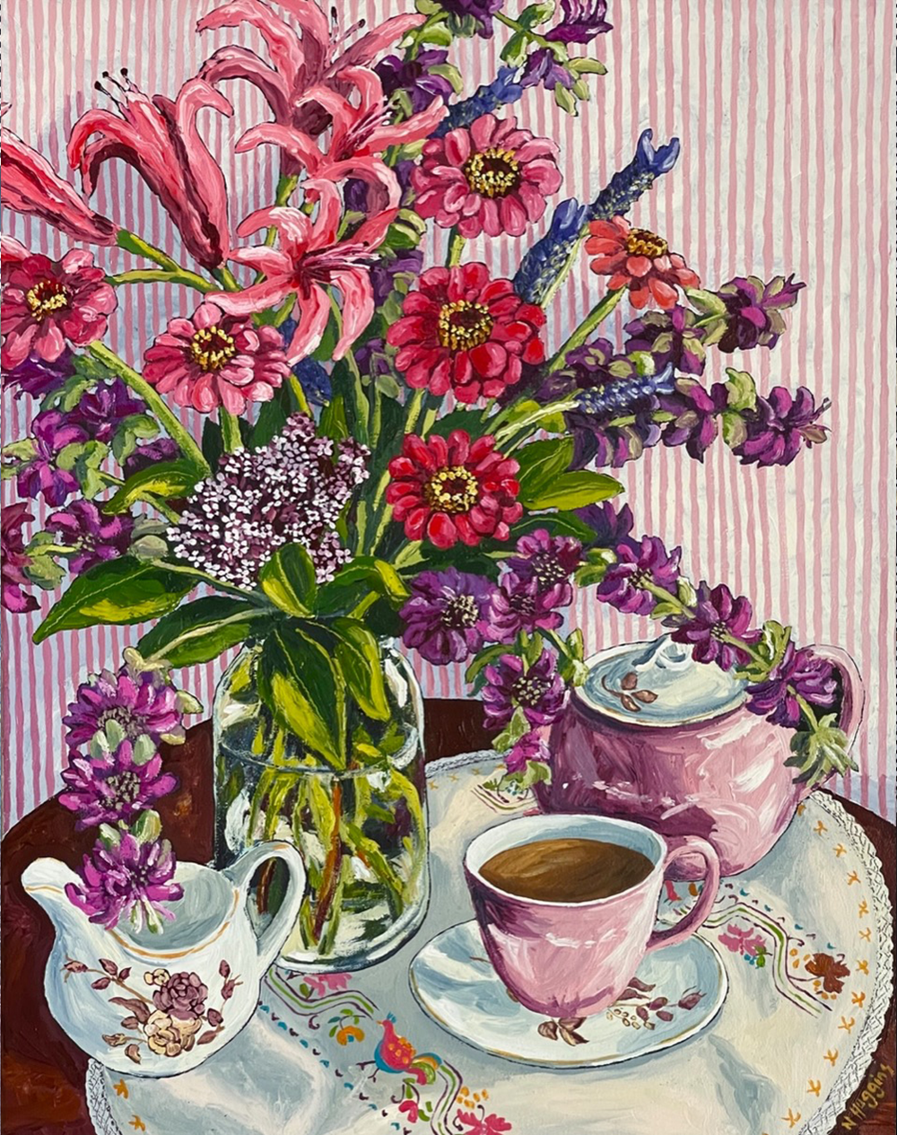 Wild Bergamot and Tea Acrylic on Canvas Framed Narelle Huggins
