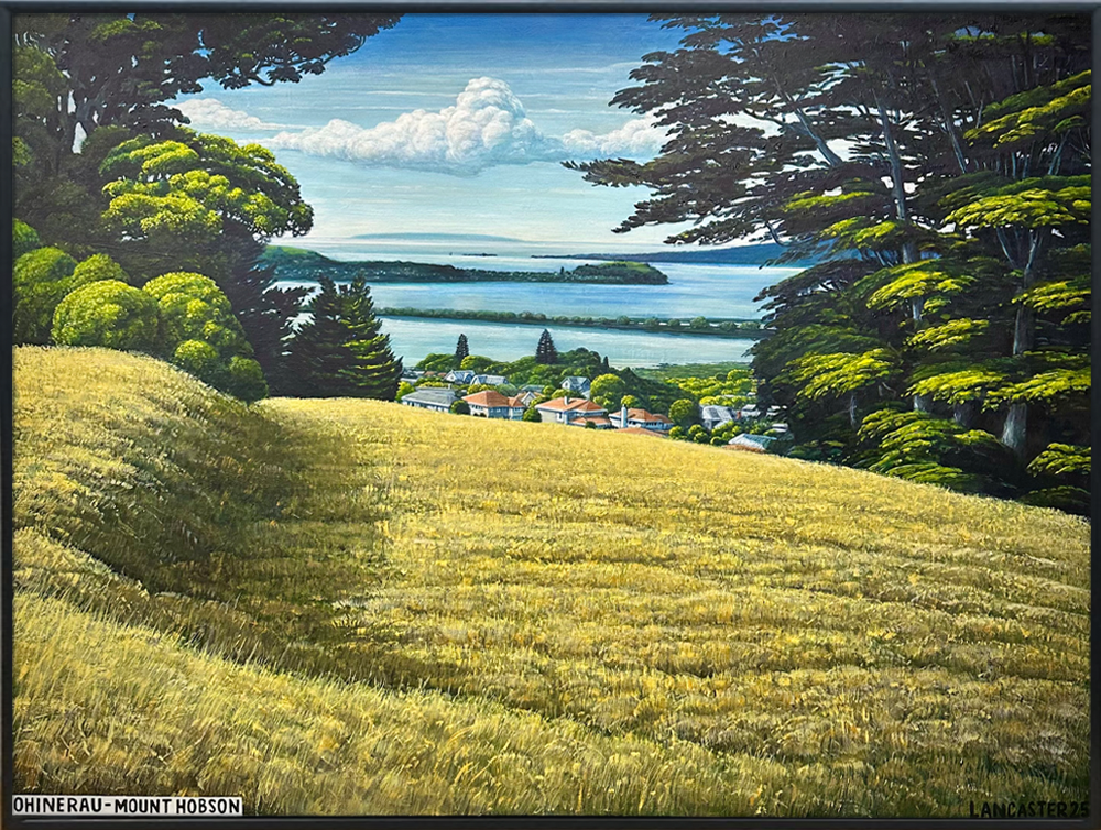 Ōhinerau - Mt Hobson, 2025 Original painting Josh Lancaster "our Backyard" Exhibition