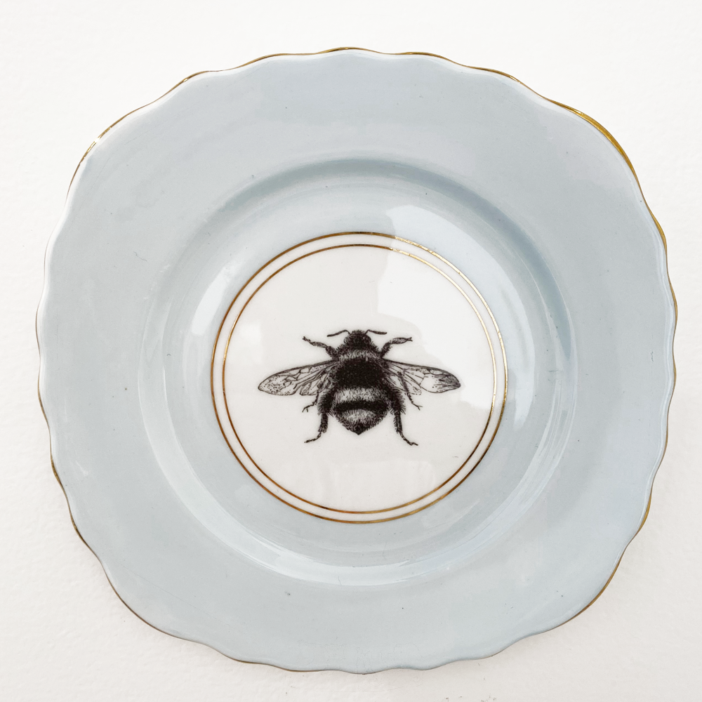 Philina Den Dulk Blue Gold Bee Upcycled Fine China Ready to Hang