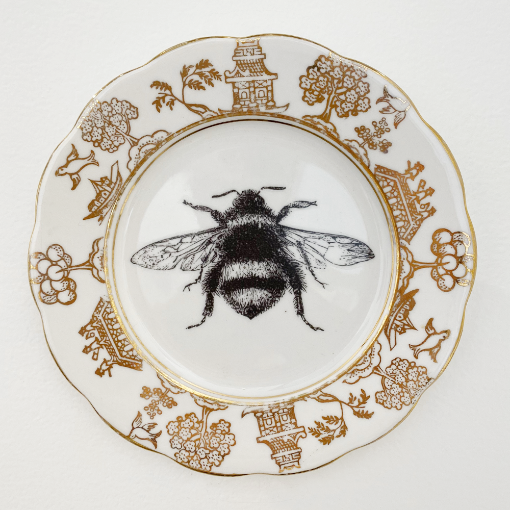 Philina Den Dulk Royal Gold Bee upcycled fine china ready to hang
