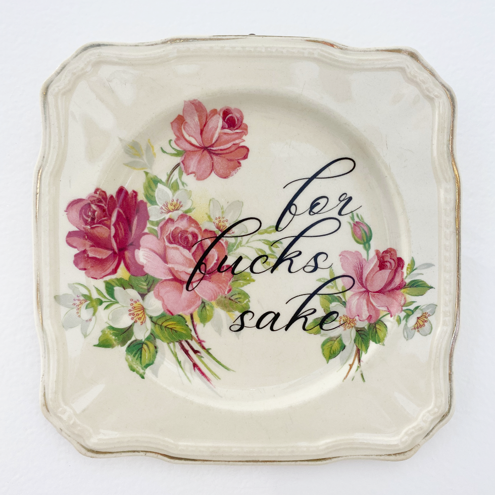 Philina Den Dulk Vintage Rose For Fucks Sake upcycled fine china ready to hang 