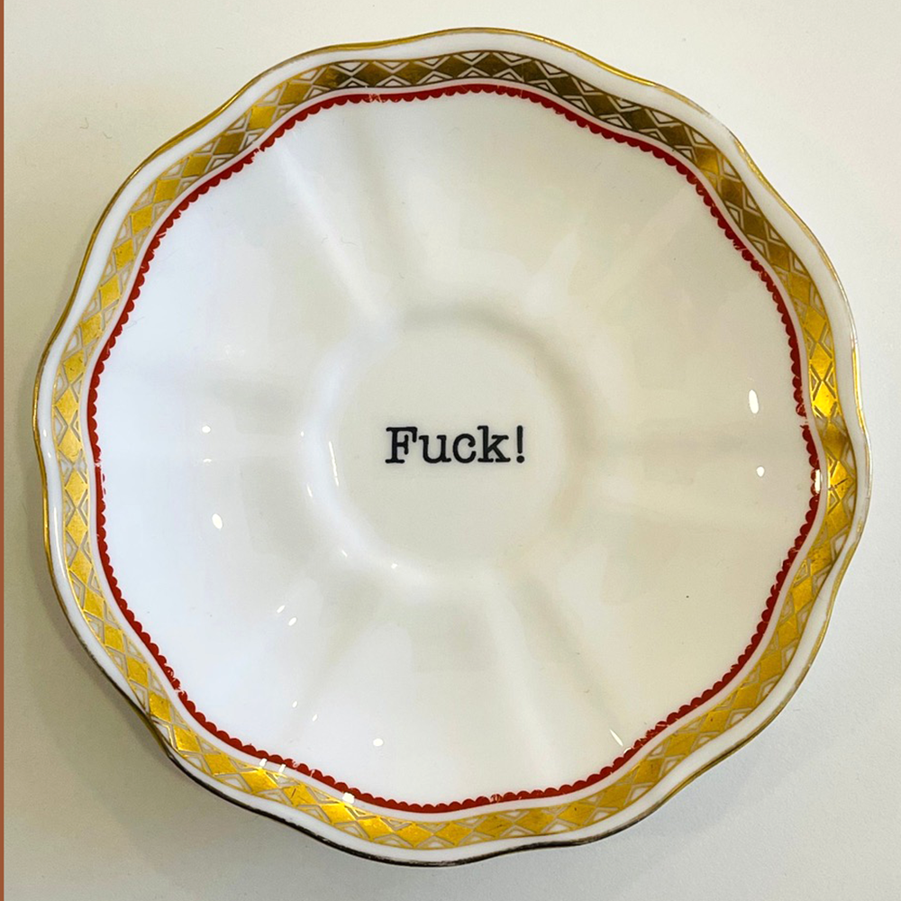 Fuck Red Gold Rim Plate by Philina Den Dulk