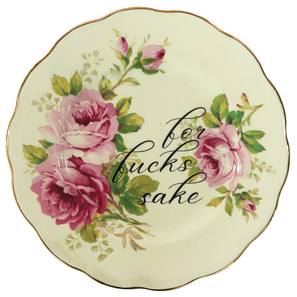 Green with Pink Rose For Fucks Sale Plate by Philina Den Dulk