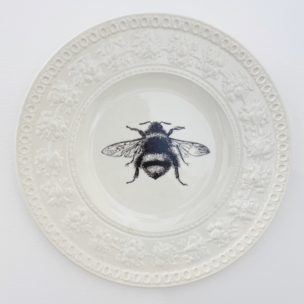 Philina Den Dulk Vintage White Bee upcycled fine china ready to hang