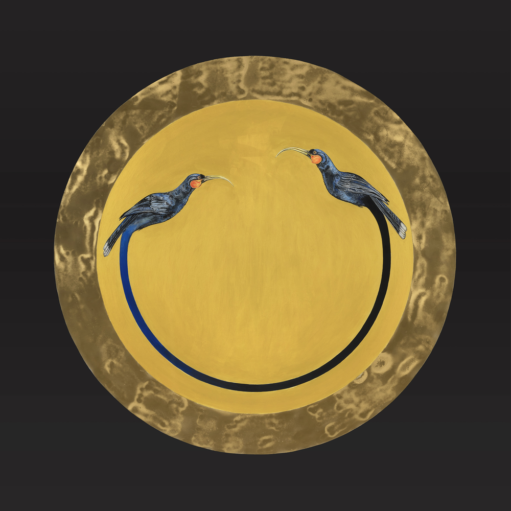 Blue Huias Under The Golden Moon Oil and resin on board Sam Leitch 