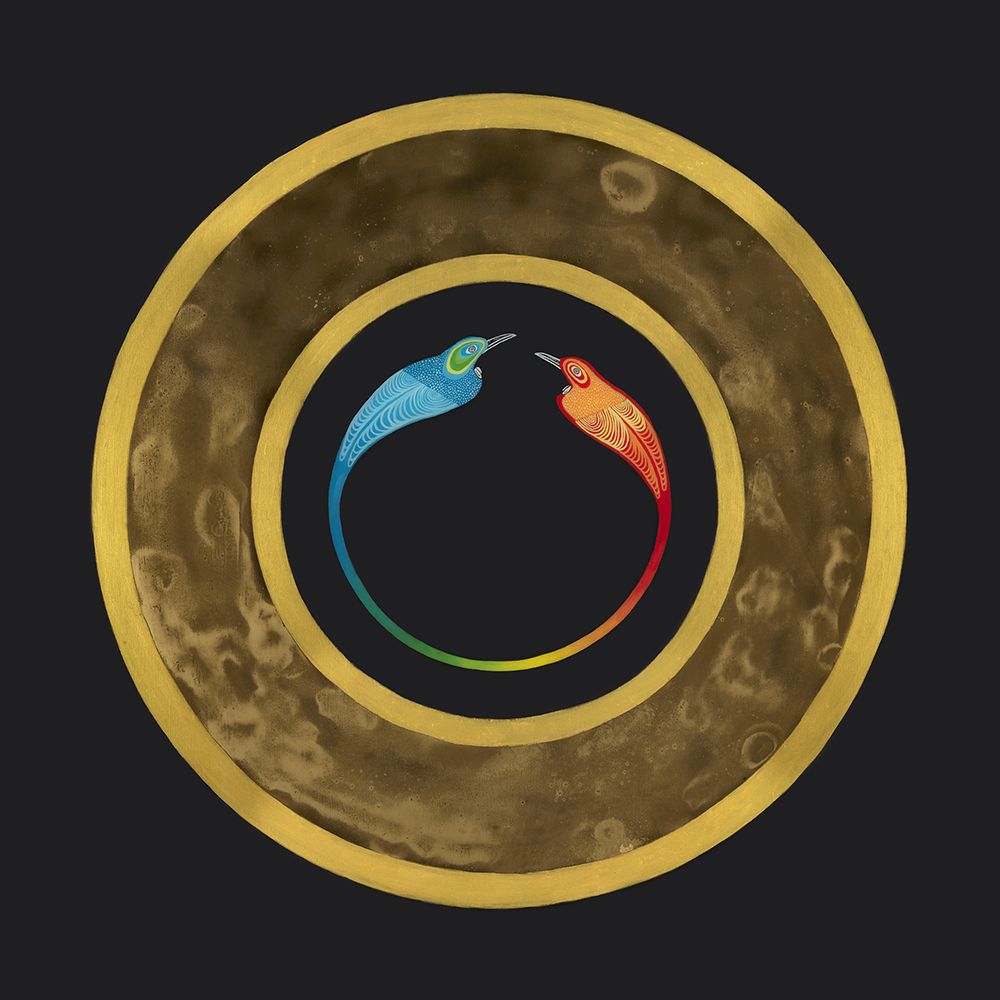 The Golden J oil and resin on board by Sam Leitch