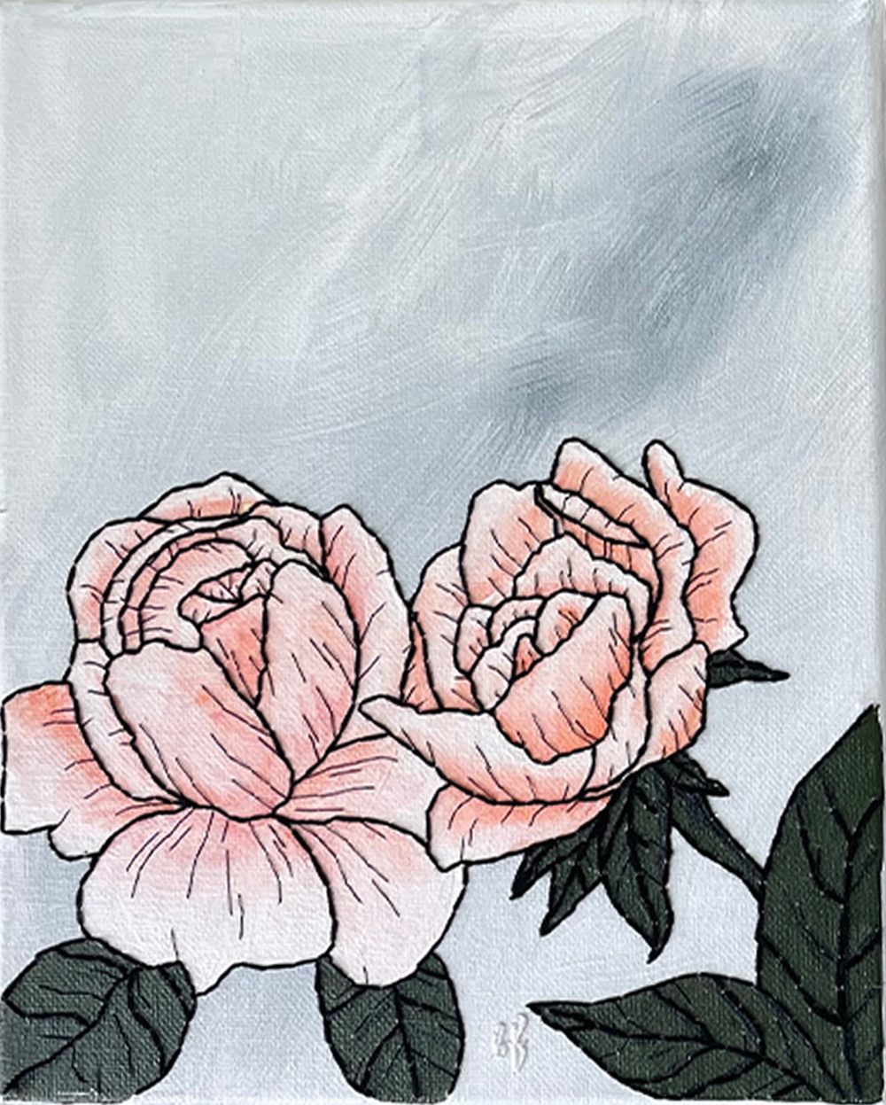 FrankieMeadenRosesIHandstitchedAcrylicPainting