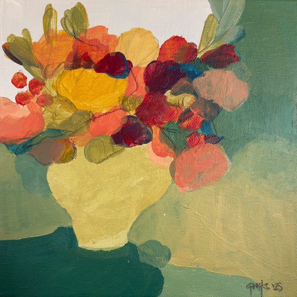 Floral Study With Sage Green I, Georgina Hoby Scutt, acrylic on canvas painting