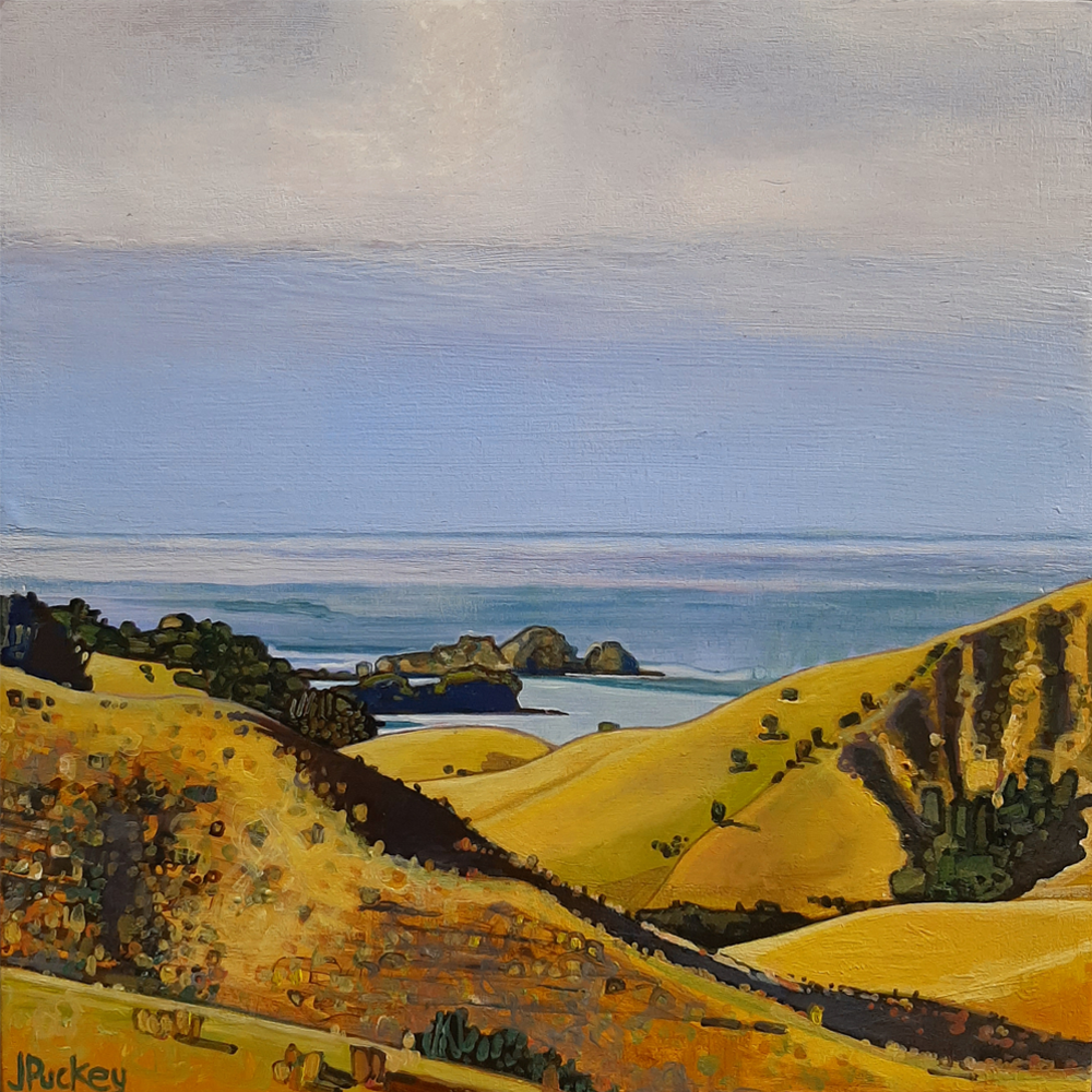 A Place To Be (Mimiwhangata Conservation Park), acrylic on boxed board, Jane Puckey