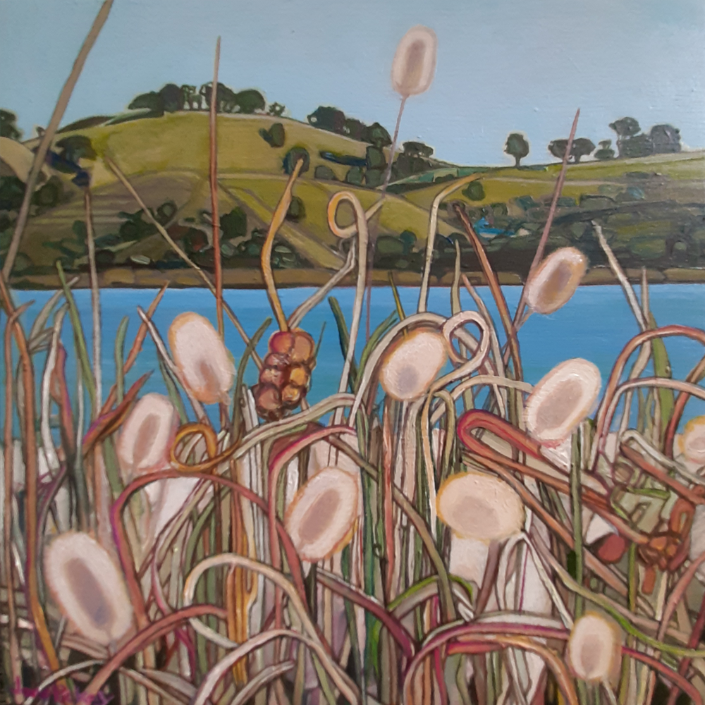Bunny Tails 8 (Mahurangi West Regional Park), Acrylic on boxed board, Jane Puckey
