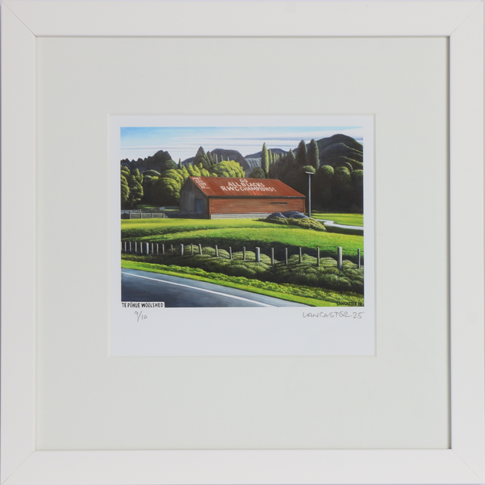 Te Pohue Woolshed | Josh Lancaster | Limited Edition Print Framed | Turua Tiny Show 2025 | Turua Gallery