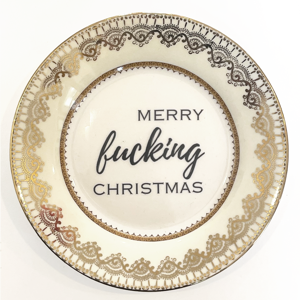 Tis the Season Merry Christmas, transfer on vintage side plate, philina den dulk