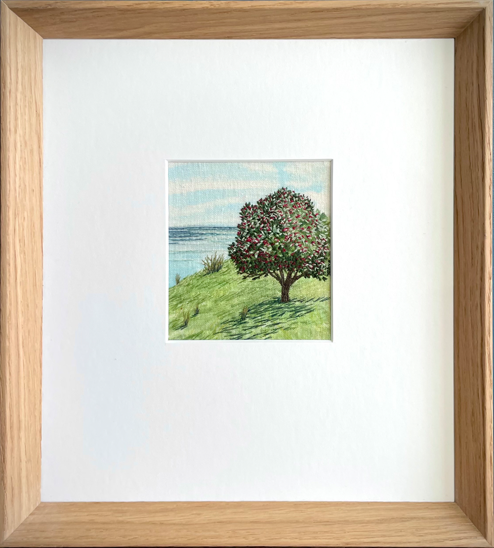 Sara Langdon | Pohutukawa | Turua Tiny Show 2025 | Painting and Embroidery | Turua Gallery