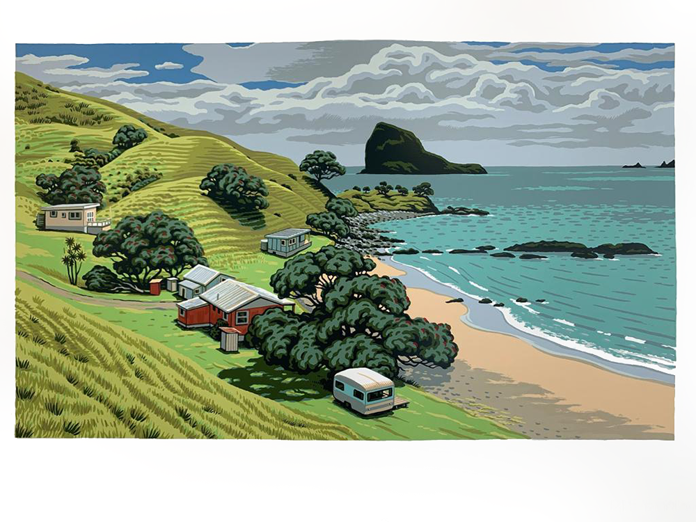 Motukahakaha (Paradise Bay) Original Screen Print tony Ogle